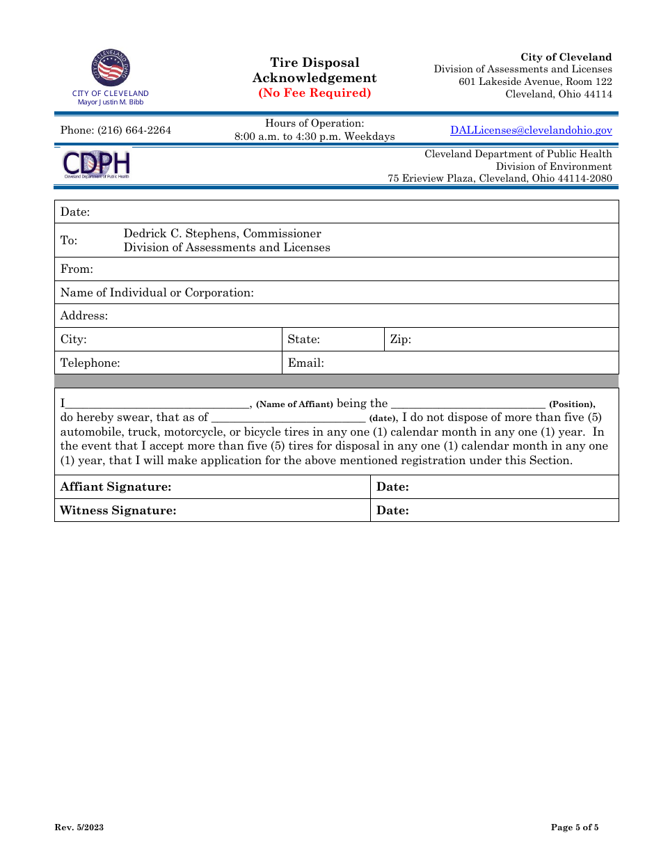 Tire Disposal Registration Application - City of Cleveland, Ohio, Page 5