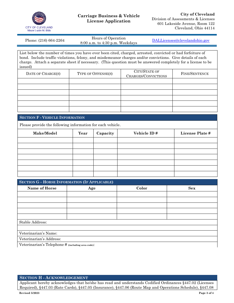 Carriage Business  Vehicle License Application - City of Cleveland, Ohio, Page 3