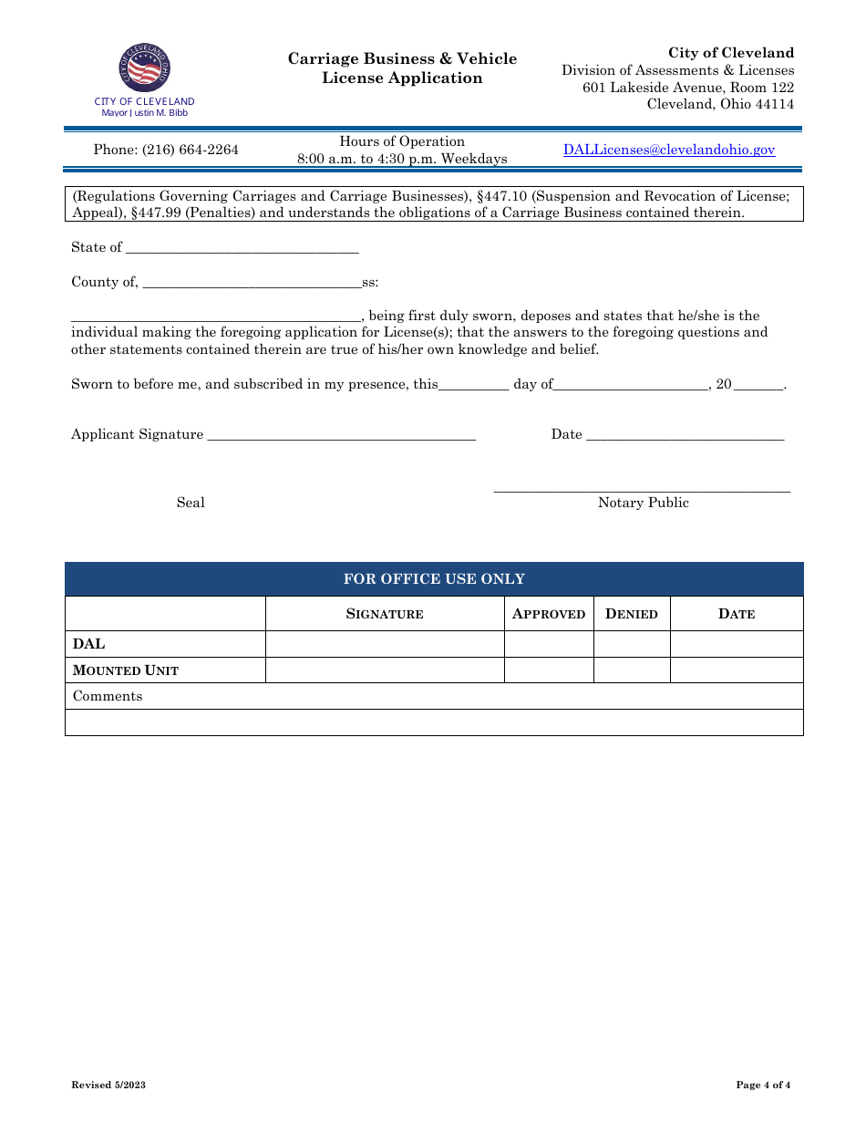 Carriage Business  Vehicle License Application - City of Cleveland, Ohio, Page 4