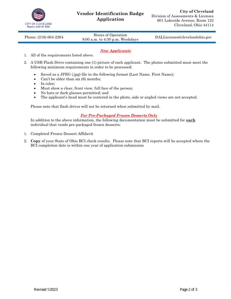 Vendor Identification Badge Application - City of Cleveland, Ohio, Page 2