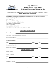 Document preview: Medical Records Request and Authorization to Use and Disclose Protected Health Information (Phi) Form - City of Cleveland, Ohio