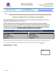 Document preview: Notice of Termination Domestic Partnership - City of Cleveland, Ohio