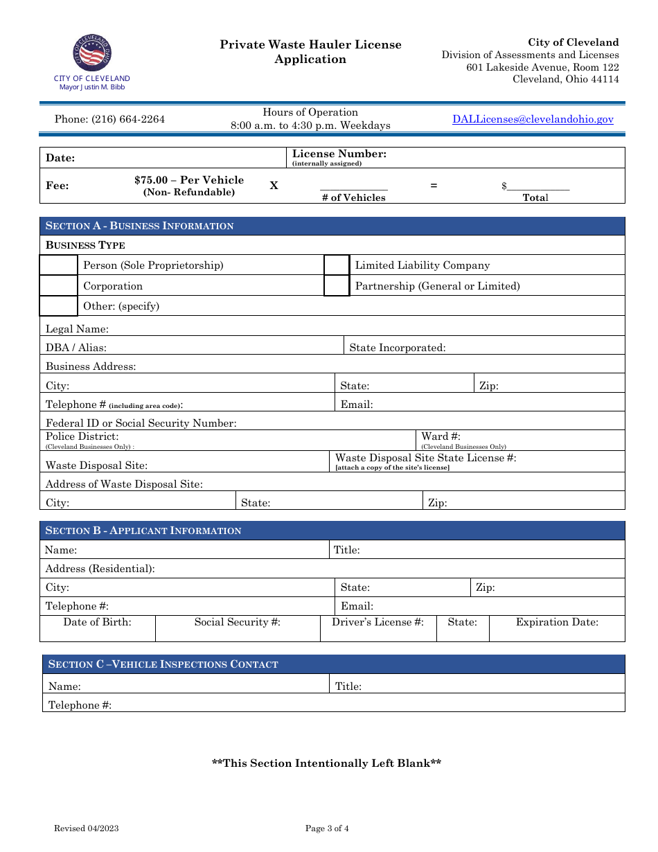 Private Waste Hauler License Application - City of Cleveland, Ohio, Page 3