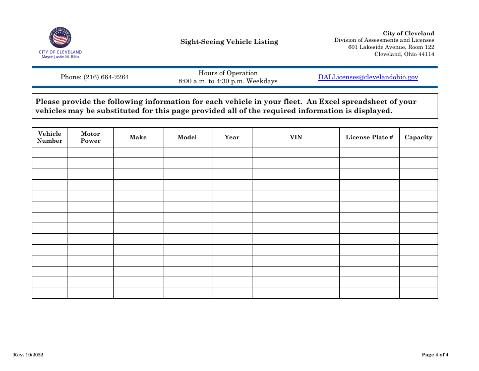 Sight-Seeing Vehicle License Application - City of Cleveland, Ohio, Page 4