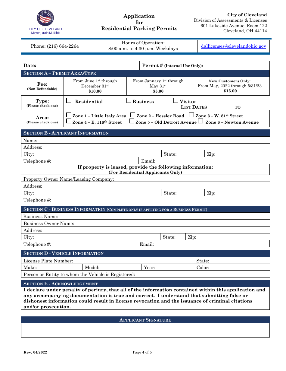 Application for Residential Parking Permits - City of Cleveland, Ohio, Page 4