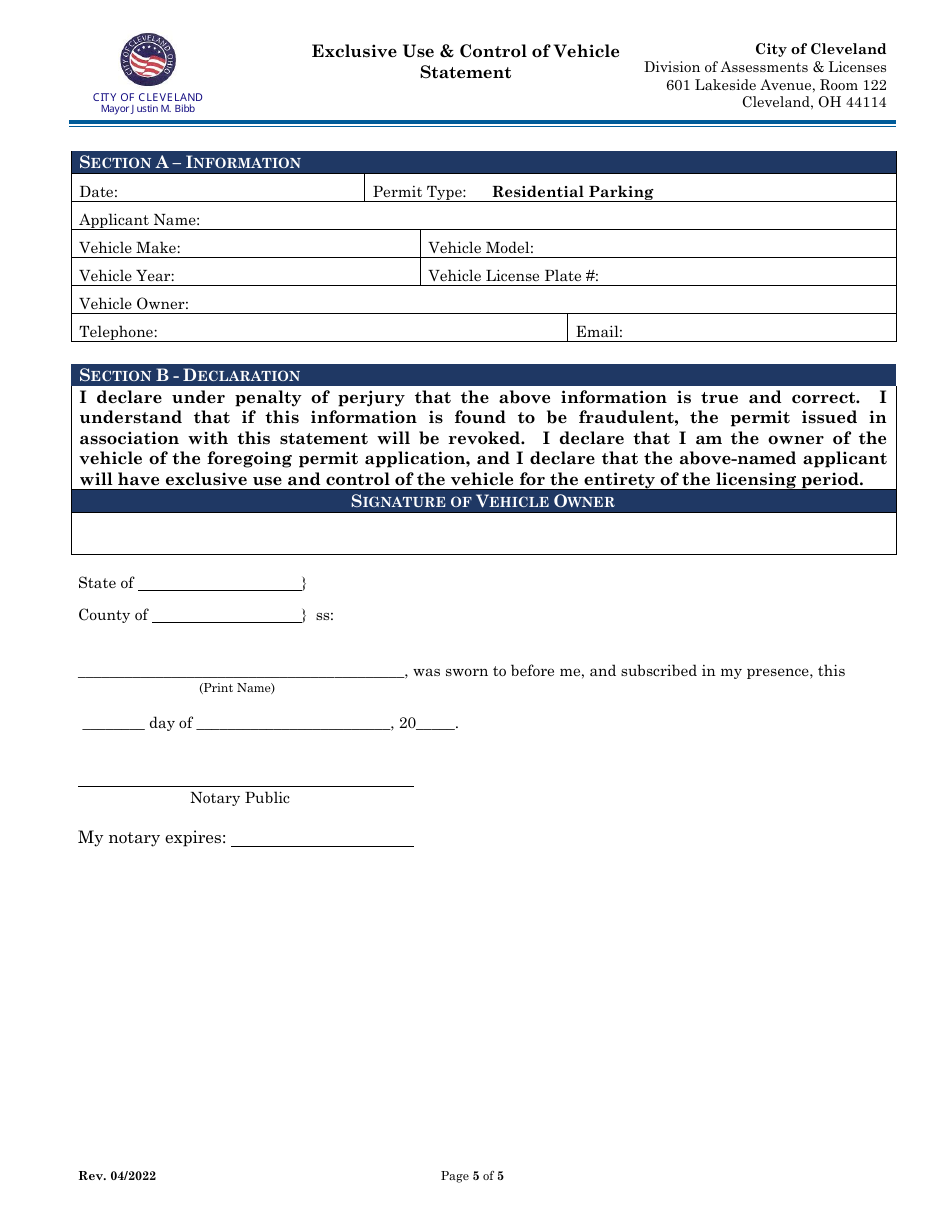 Application for Residential Parking Permits - City of Cleveland, Ohio, Page 5