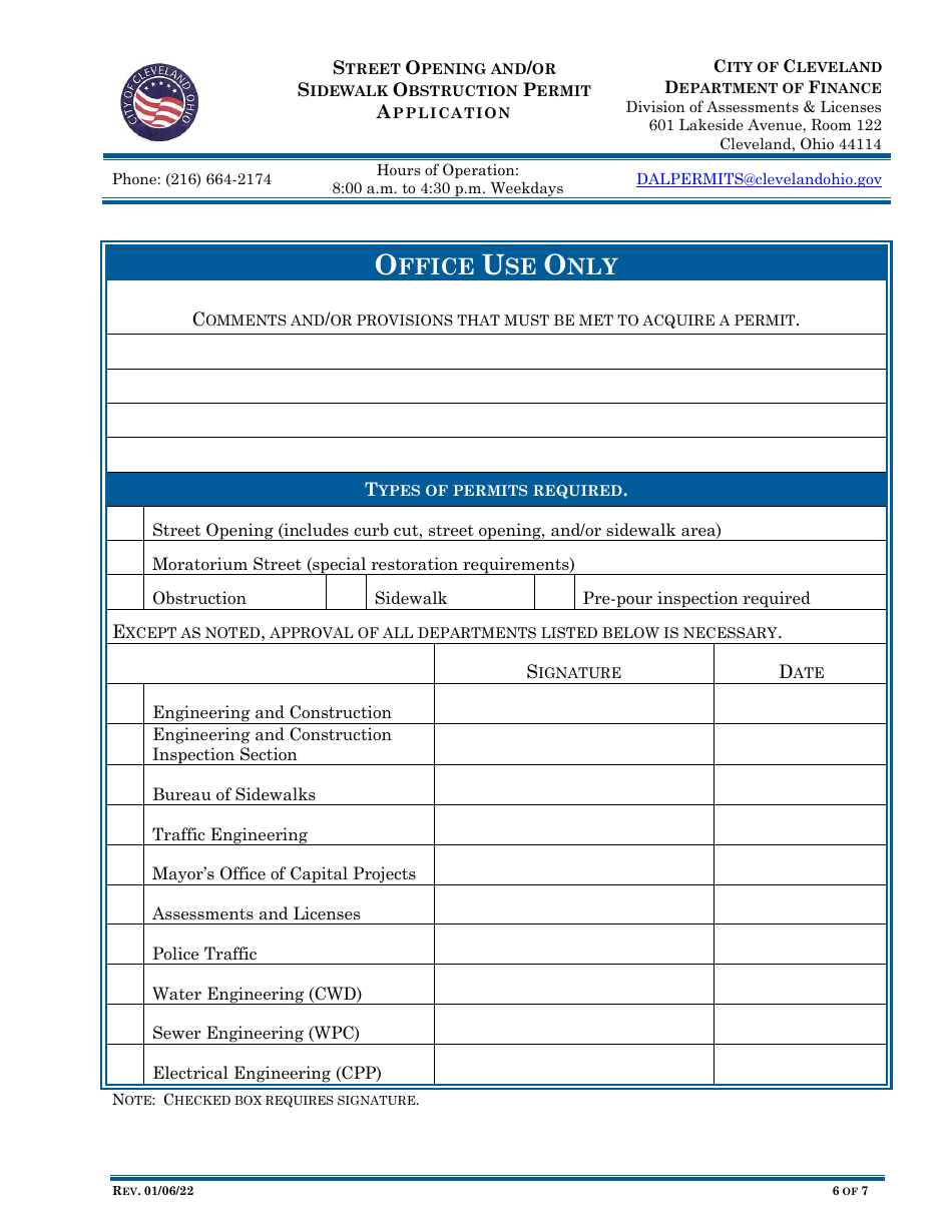 Street Opening and / or Sidewalk Obstruction Permit Application - City of Cleveland, Ohio, Page 6