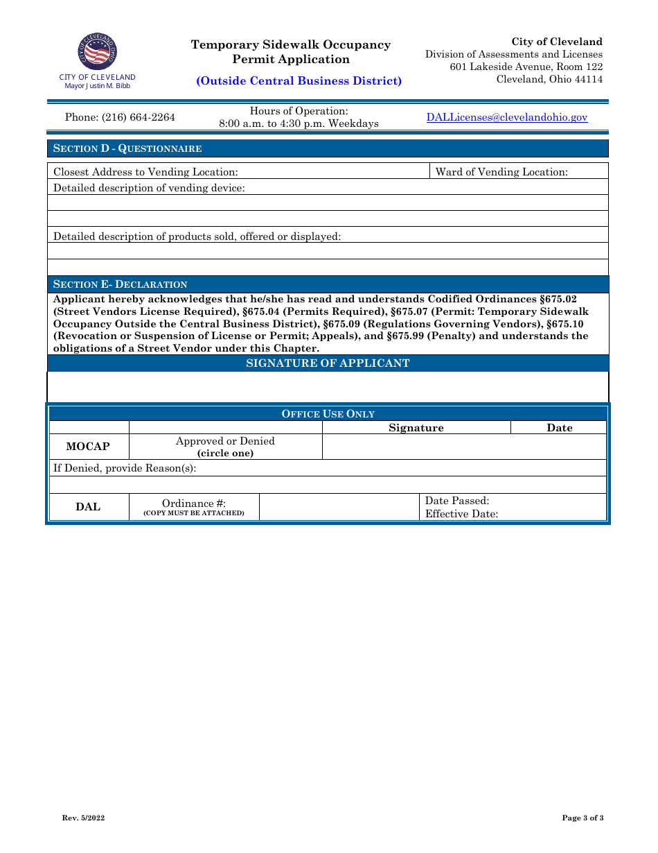 Temporary Sidewalk Occupancy Permit Application - City of Cleveland, Ohio, Page 3