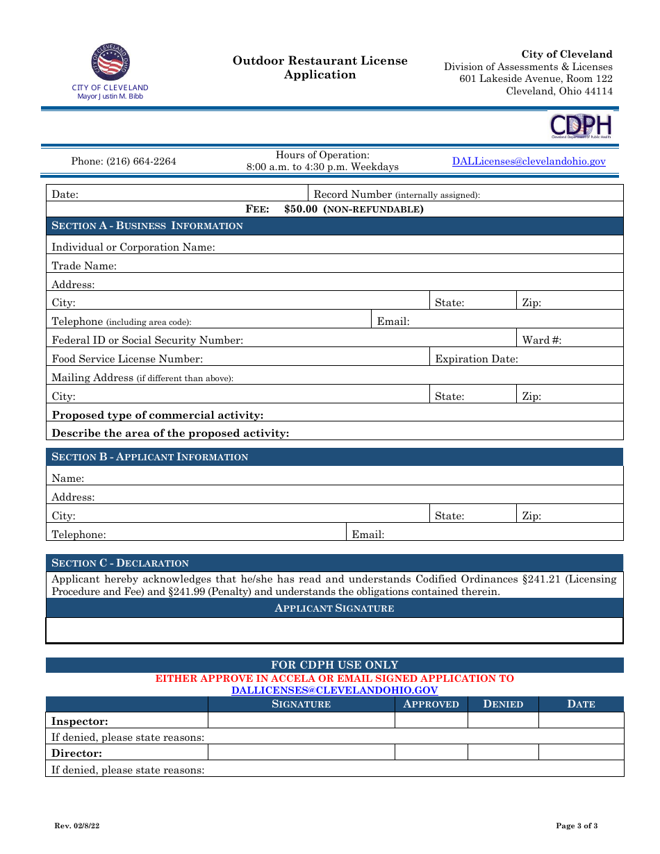 Outdoor Restaurant License Application - City of Cleveland, Ohio, Page 3