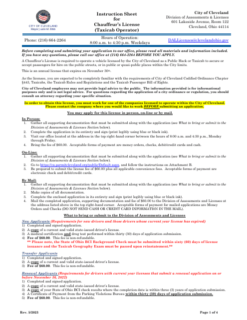 Chauffeur's License Application - City of Cleveland, Ohio Download Pdf