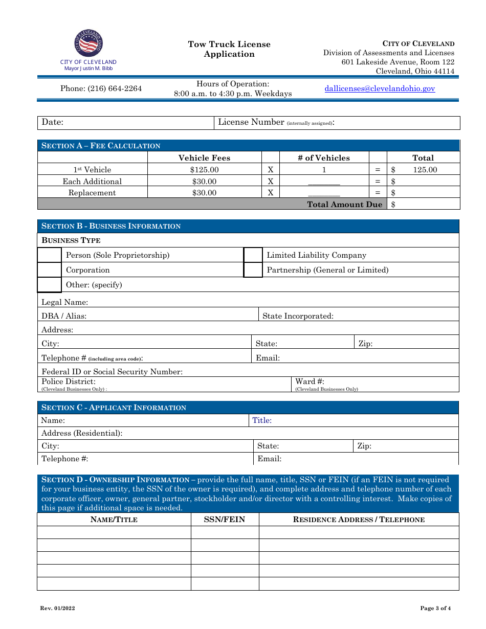 Tow Truck License Application - City of Cleveland, Ohio, Page 3