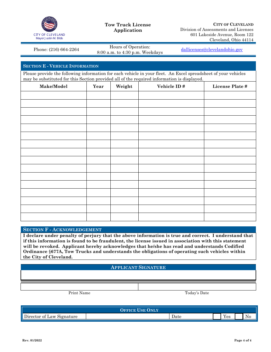 Tow Truck License Application - City of Cleveland, Ohio, Page 4
