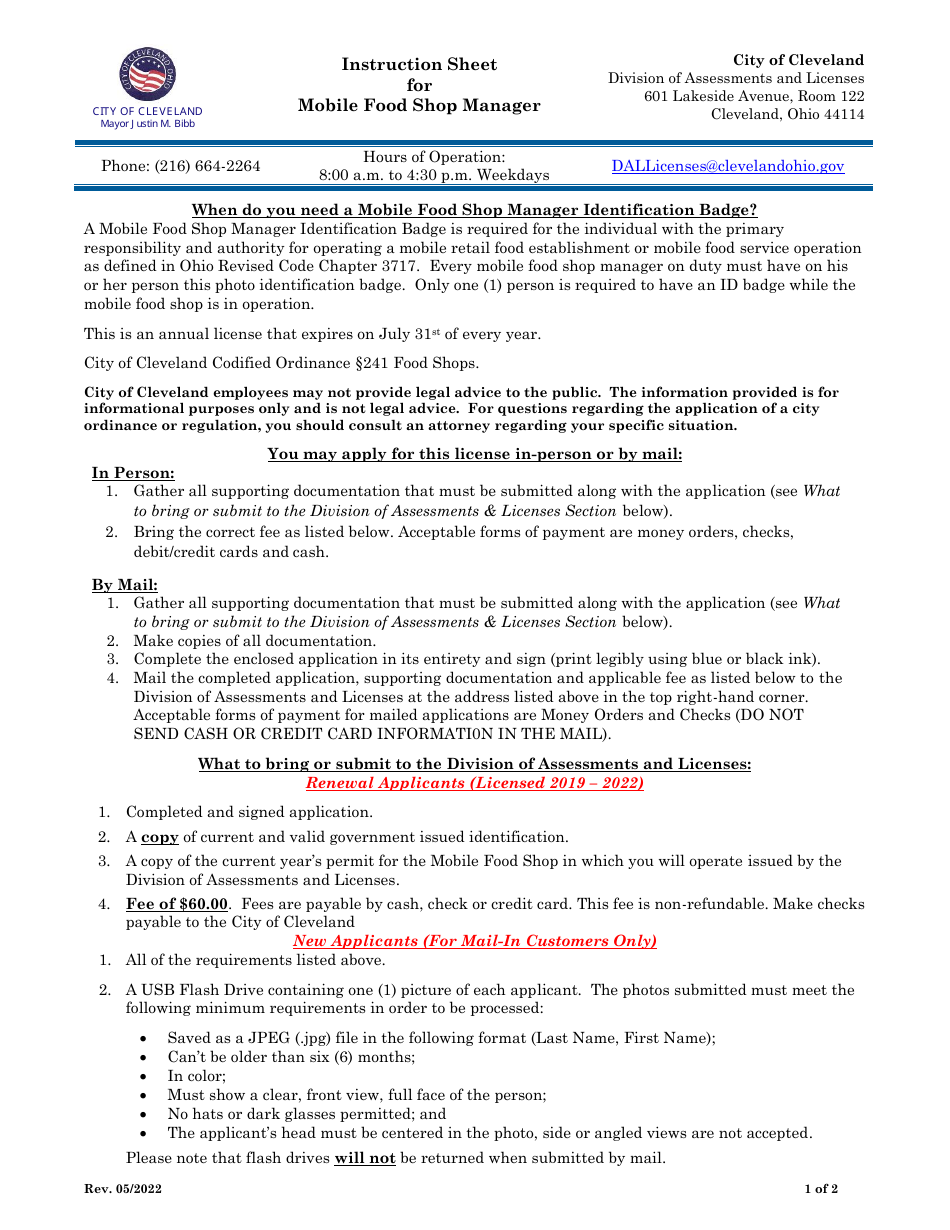 Mobile Food Shop Manager Application - City of Cleveland, Ohio, Page 1