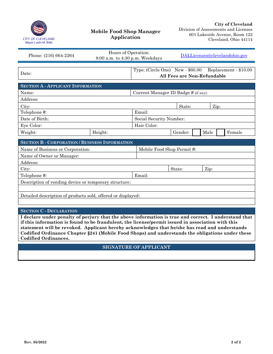 Mobile Food Shop Manager Application - City of Cleveland, Ohio, Page 2