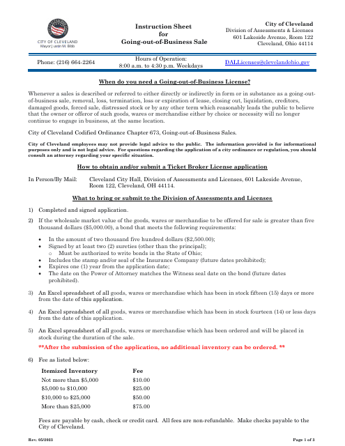 Going-Out-Of-Business Sale Application - City of Cleveland, Ohio Download Pdf