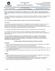 Document preview: Domestic Partnership Registry Application - City of Cleveland, Ohio