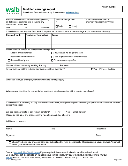 Form 3146A Modified Earnings Report - Ontario, Canada