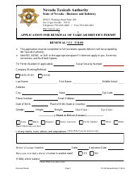 Document preview: Form TA125 Application for Renewal of Taxicab Driver's Permit - Nevada