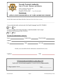 Form TA125 Application for Renewal of Taxicab Driver&#039;s Permit - Nevada, Page 2