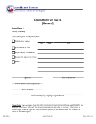 Document preview: Form MV-001-A Statement of Facts (General) - Harris County, Texas