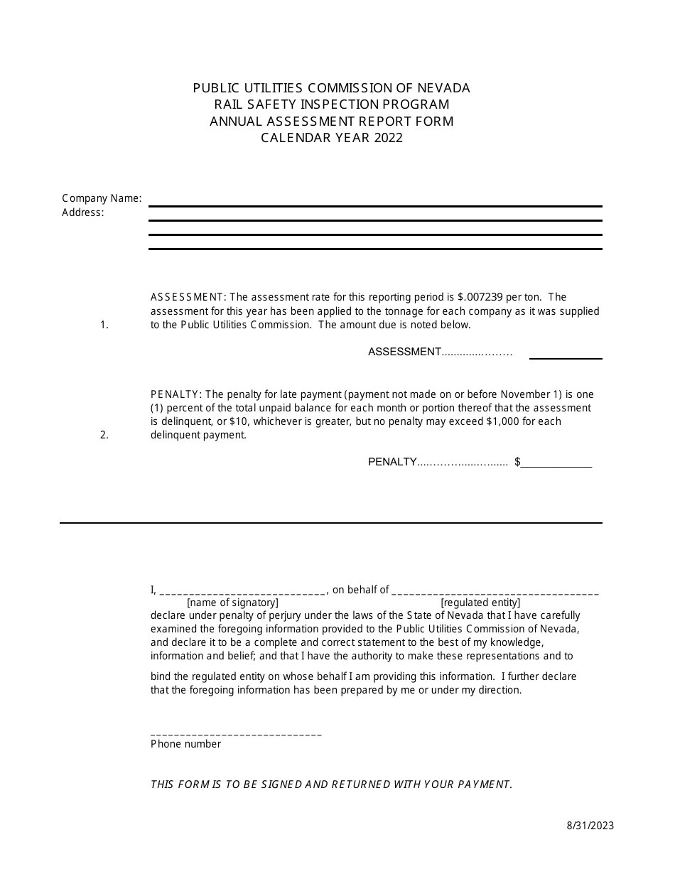 Annual Assessment Report Form - Rail Safety Inspection Program - Nevada, Page 2