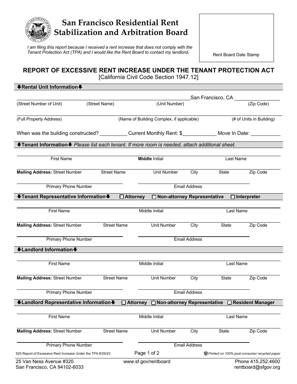 Report of Excessive Rent Increase Under the Tenant Protection Act - City and County San Francisco, California, Page 2