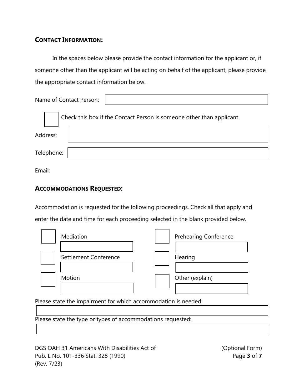 Form DGS OAH31 Request for Accommodation - California, Page 3