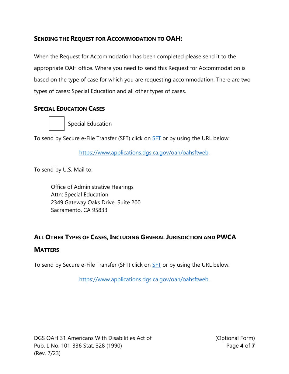 Form DGS OAH31 Request for Accommodation - California, Page 4