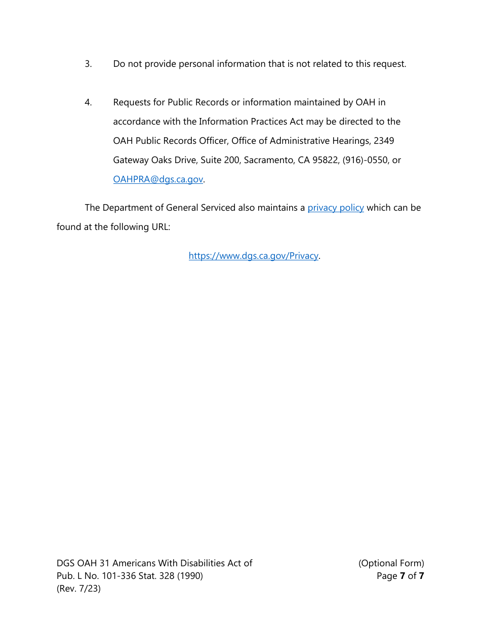 Form DGS OAH31 Request for Accommodation - California, Page 7