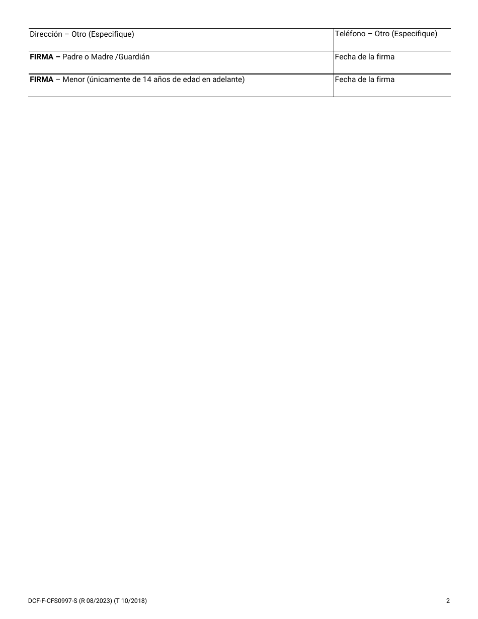 Formulario DCF-F-CFS0997-E-S Consentimiento De Servicios Medicos - Wisconsin (Spanish), Page 2