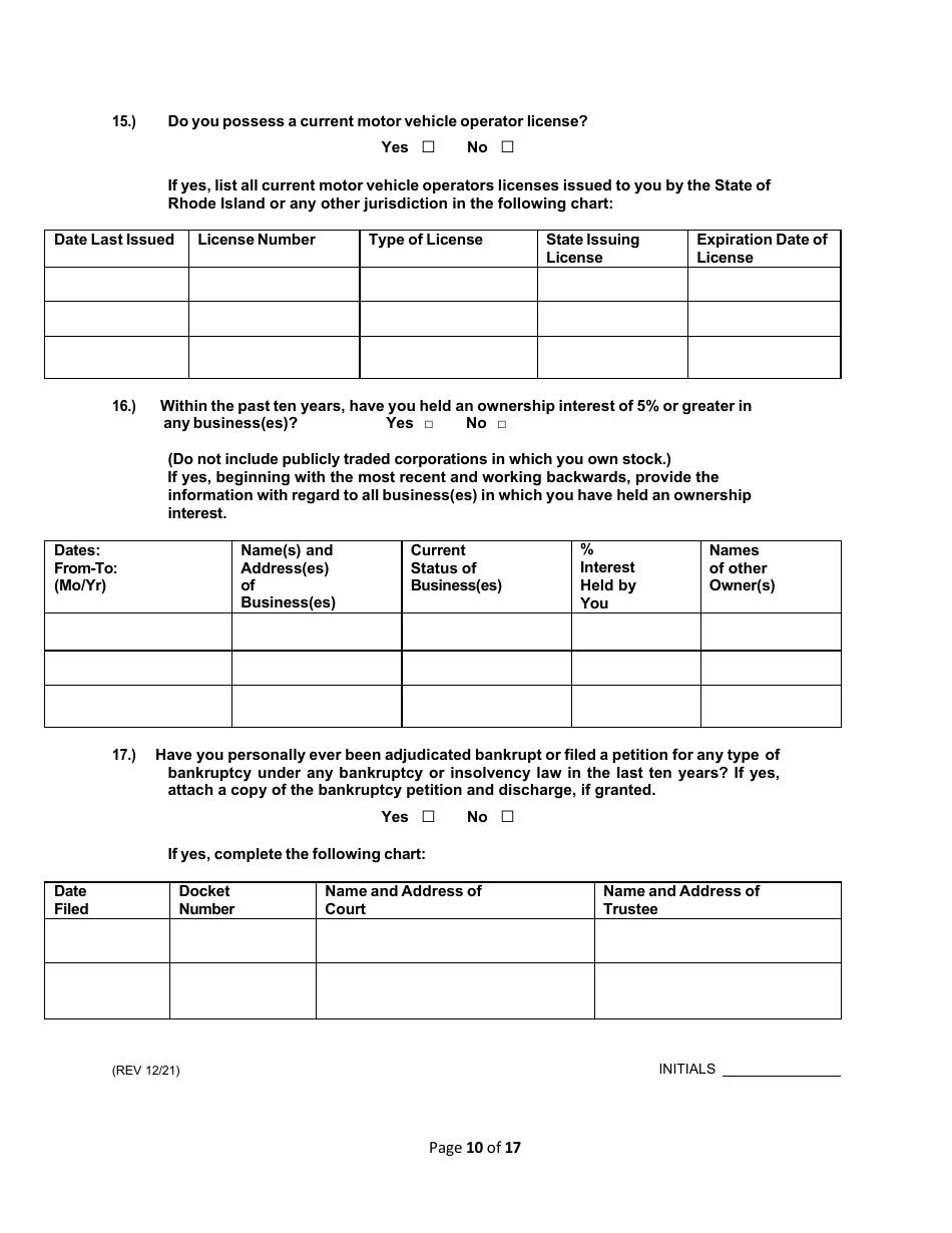 Operations Employee Application - Rhode Island, Page 10