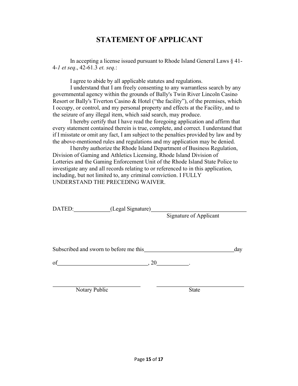 Operations Employee Application - Rhode Island, Page 15