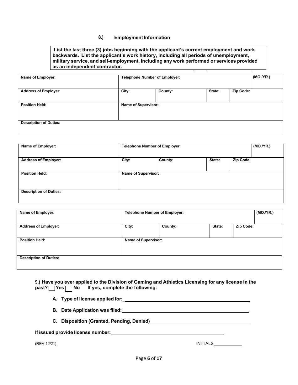 Operations Employee Application - Rhode Island, Page 6