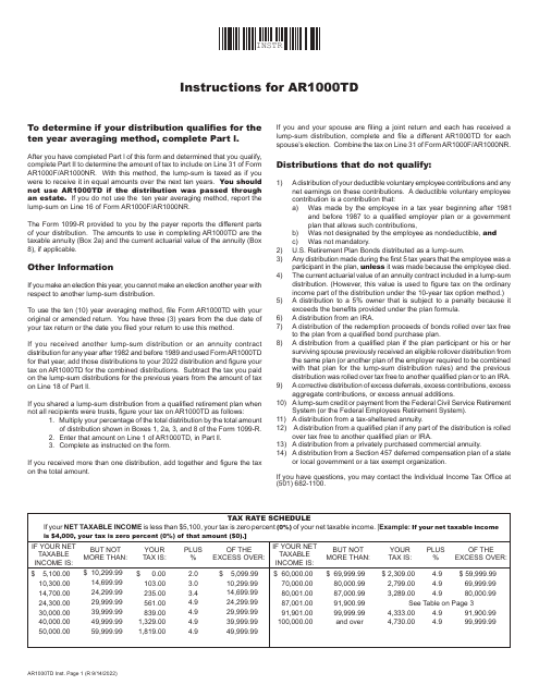 Instructions for Form AR1000TD Lump-Sum Distribution Averaging - Arkansas