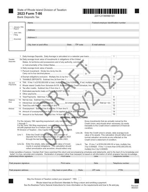 Form T-86 2023 Printable Pdf