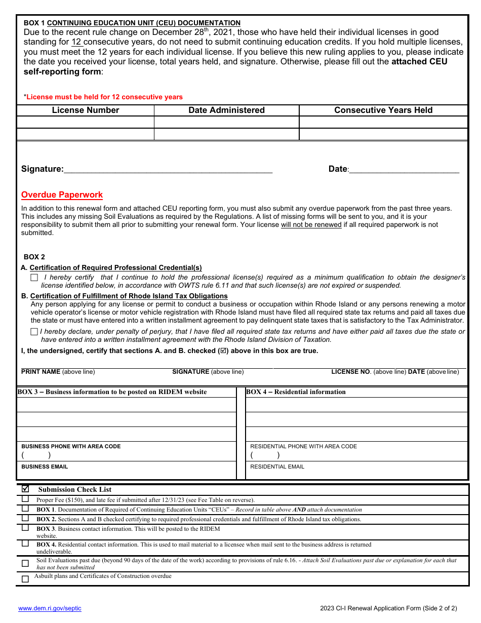 2023 Rhode Island Application for Renewal of Owts Designer License