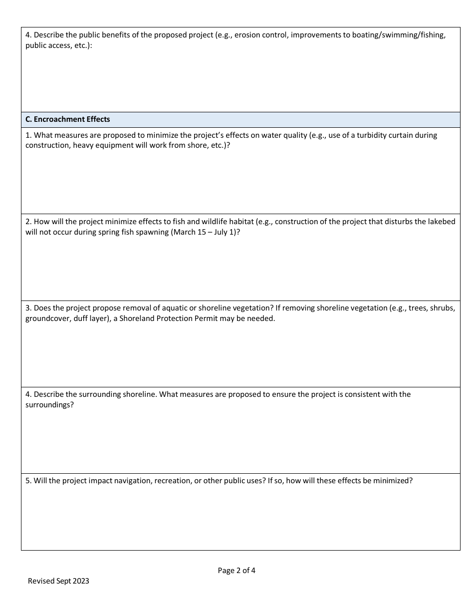Lake Encroachment Permit Application - Vermont, Page 2