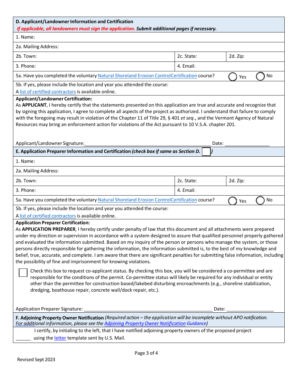 Lake Encroachment Permit Application - Vermont, Page 3