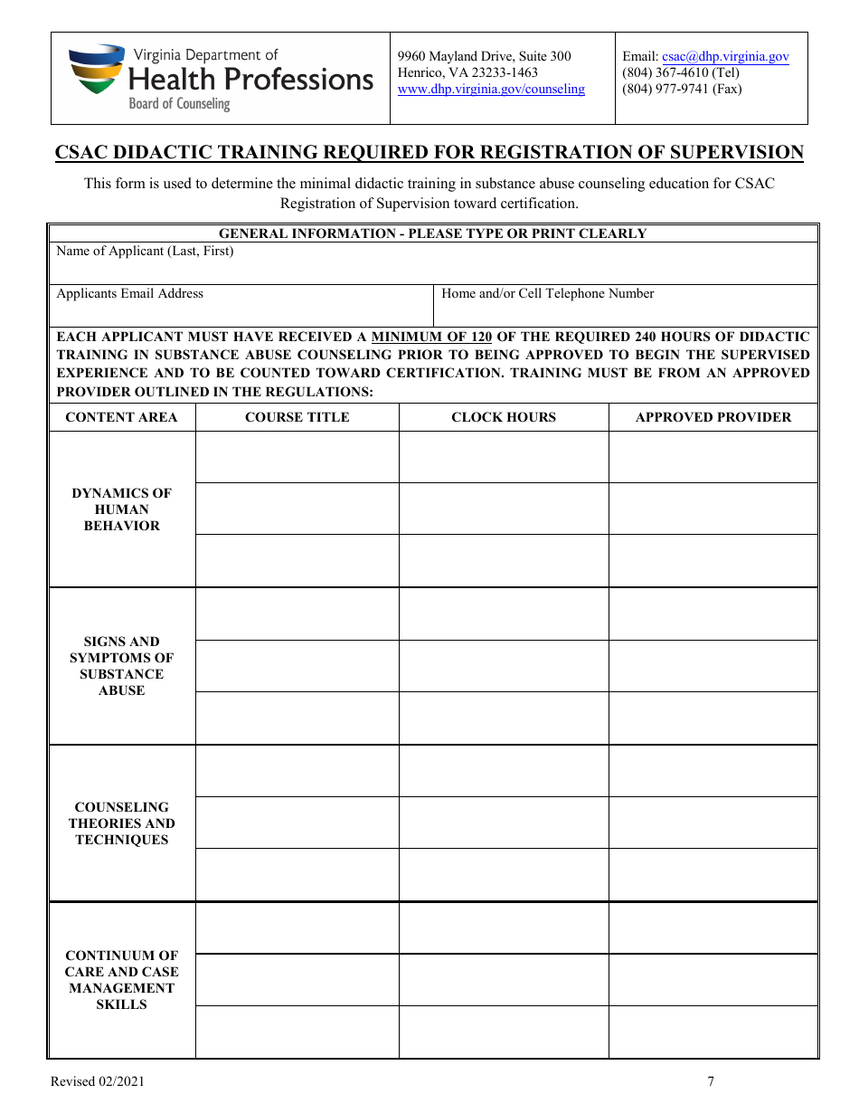 Csac Didactic Training Required for Registration of Supervision - Virginia, Page 1