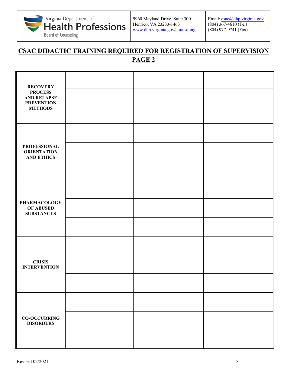 Csac Didactic Training Required for Registration of Supervision - Virginia, Page 2