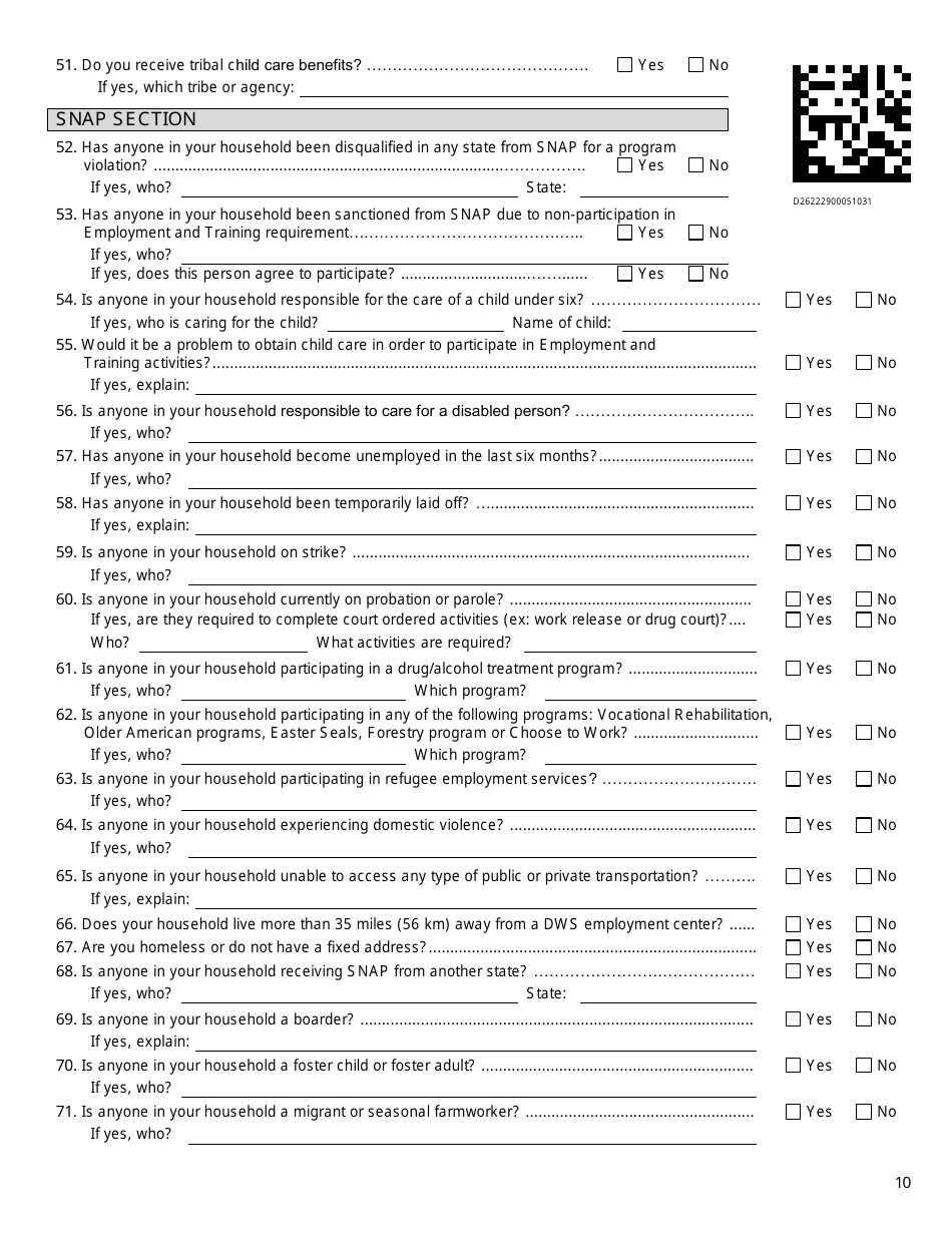 Form DWS-ESD61APP Application for Snap, Financial Assistance, Child Care, and Medical Assistance - Utah, Page 10