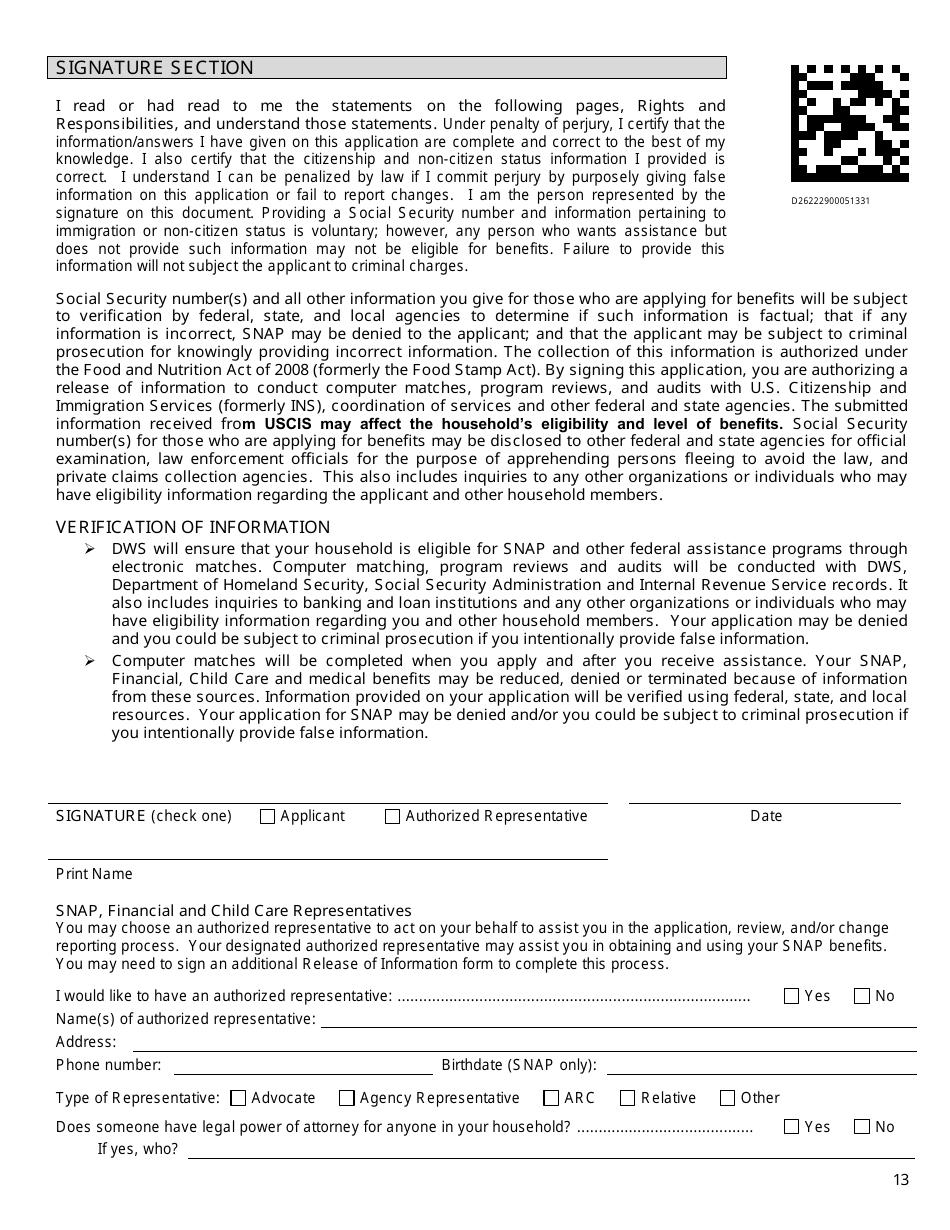 Form DWS-ESD61APP Application for Snap, Financial Assistance, Child Care, and Medical Assistance - Utah, Page 13