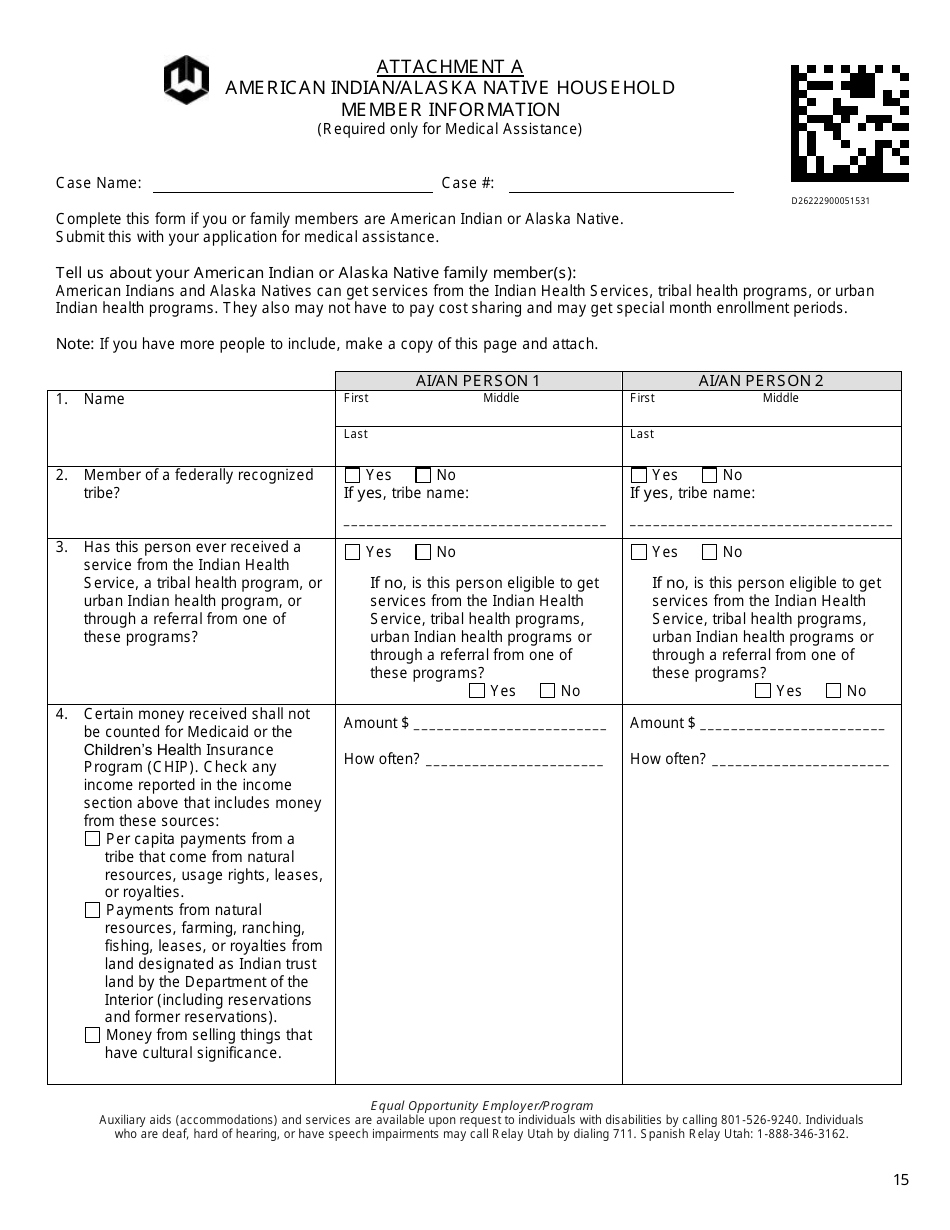 Form DWS-ESD61APP Application for Snap, Financial Assistance, Child Care, and Medical Assistance - Utah, Page 15