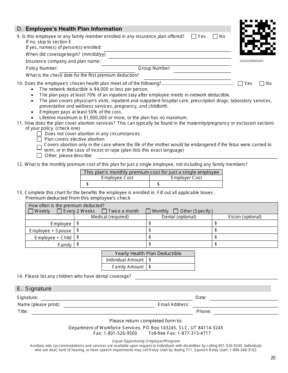 Form DWS-ESD61APP Application for Snap, Financial Assistance, Child Care, and Medical Assistance - Utah, Page 20