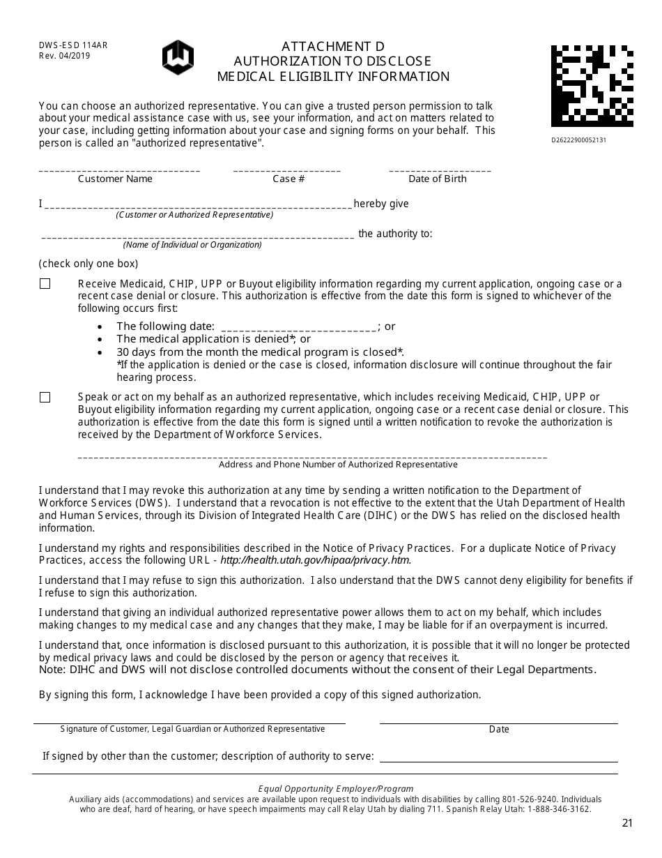 Form DWS-ESD61APP Application for Snap, Financial Assistance, Child Care, and Medical Assistance - Utah, Page 21