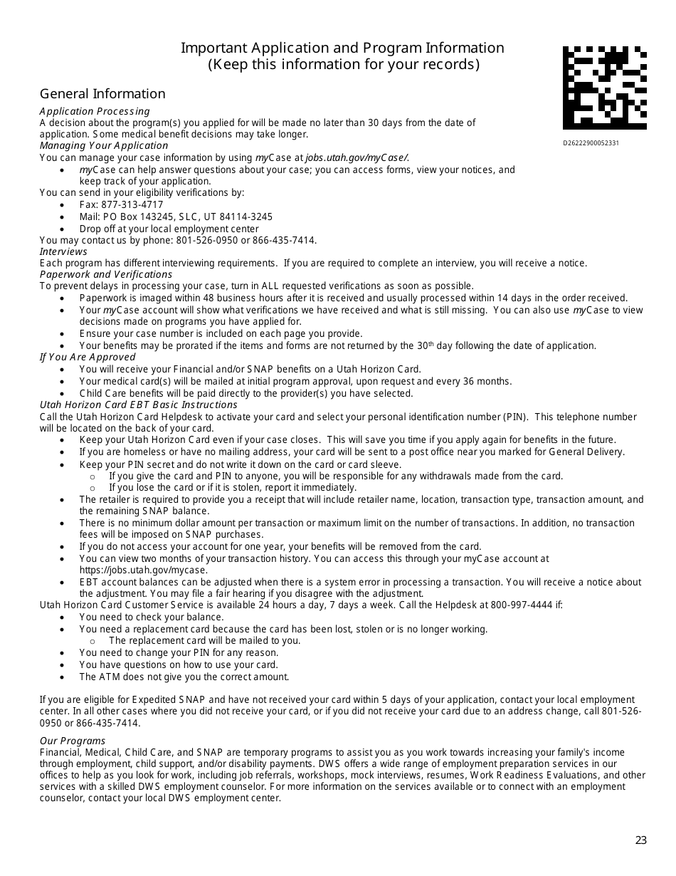 Form DWS-ESD61APP Application for Snap, Financial Assistance, Child Care, and Medical Assistance - Utah, Page 23