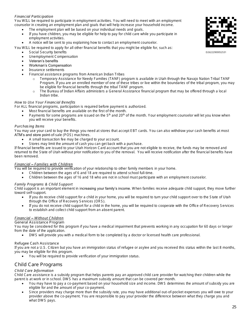 Form DWS-ESD61APP Application for Snap, Financial Assistance, Child Care, and Medical Assistance - Utah, Page 25