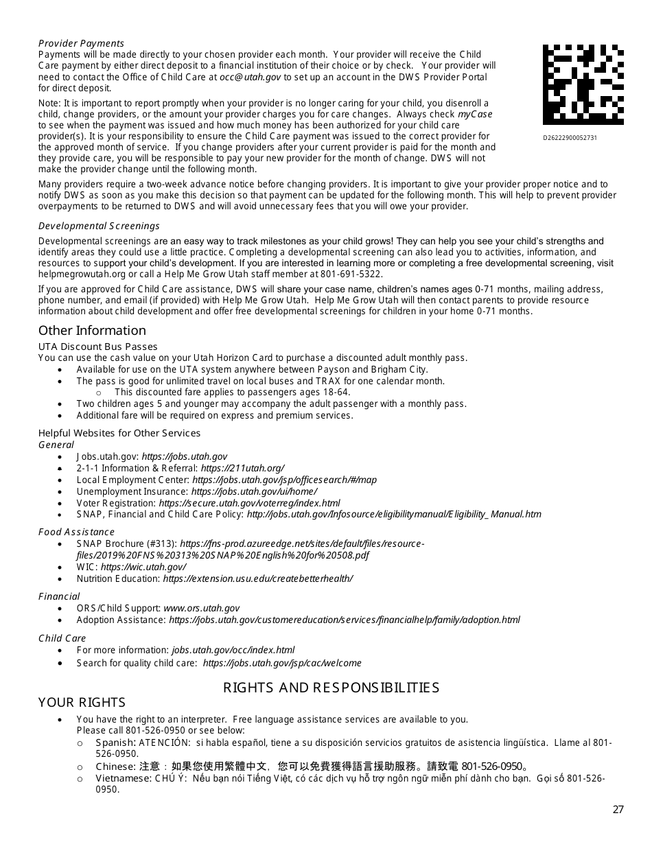 Form DWS-ESD61APP Application for Snap, Financial Assistance, Child Care, and Medical Assistance - Utah, Page 27