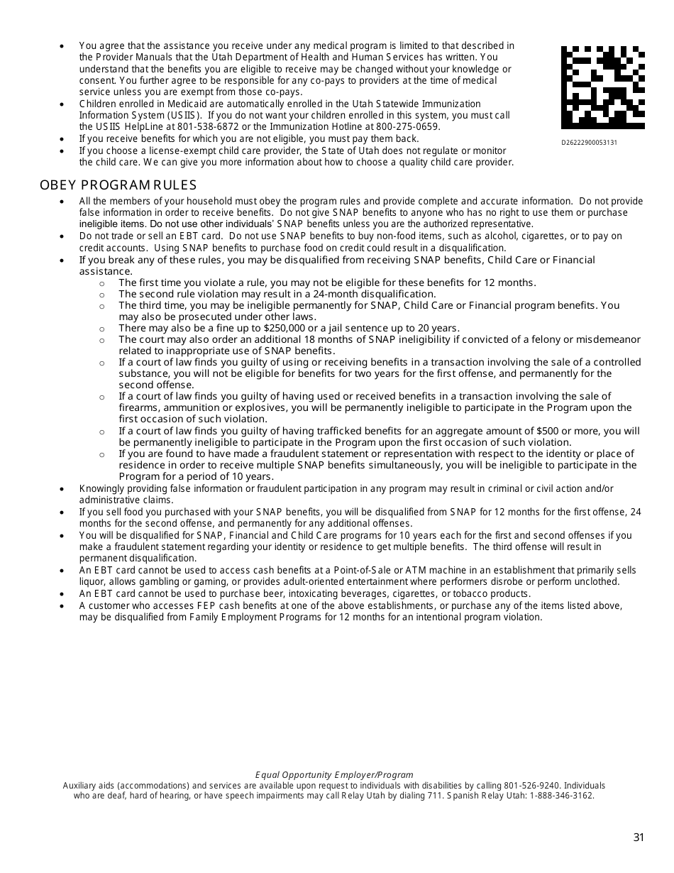 Form DWS-ESD61APP Application for Snap, Financial Assistance, Child Care, and Medical Assistance - Utah, Page 31
