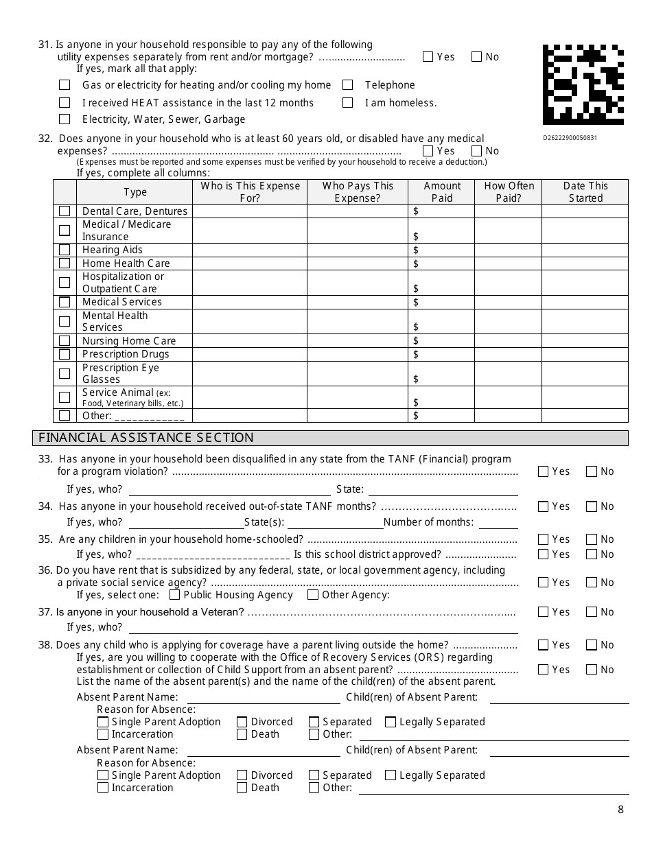 Form DWS-ESD61APP Application for Snap, Financial Assistance, Child Care, and Medical Assistance - Utah, Page 8